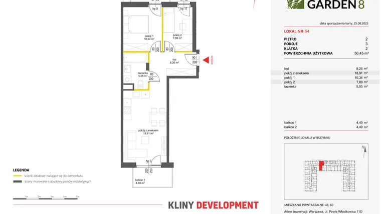 Rzut - Mieszkanie na sprzedaż 3 pokoje o powierzchni 50,45 m² - numer 54 w Nova Viva Garden 8