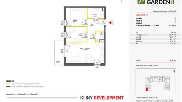 Rzut - Mieszkanie na sprzedaż 3 pokoje o powierzchni 54,09 m² - numer 21 w Nova Viva Garden 8