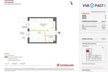 Rzut - Mieszkanie na sprzedaż 2 pokoje o powierzchni 36,71 m² - numer 106 w Viva Piast 6