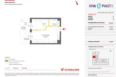 Rzut - Mieszkanie na sprzedaż 2 pokoje o powierzchni 34,6 m² - numer 105 w Viva Piast 6