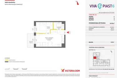 Rzut - Mieszkanie na sprzedaż 2 pokoje o powierzchni 34,93 m² - numer 153 w Viva Piast 6