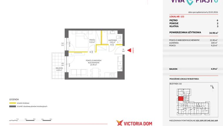 Rzut - Mieszkanie na sprzedaż 2 pokoje o powierzchni 34,93 m² - numer 153 w Viva Piast 6