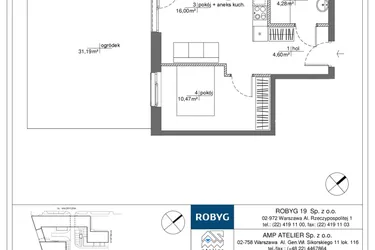 Rzut - Mieszkanie na sprzedaż 2 pokoje o powierzchni 35,35 m² - numer RM/2B/H/0/3 w Rytm Mokotowa - etap 2B
