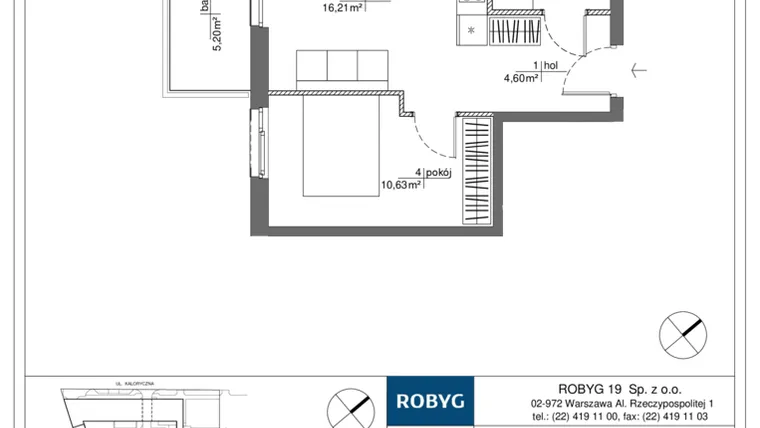 Rzut - Mieszkanie na sprzedaż 2 pokoje o powierzchni 35,72 m² - numer RM/2B/H/1/3 w Rytm Mokotowa - etap 2B