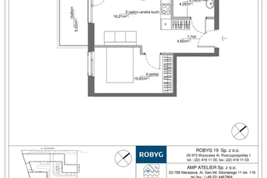 Rzut - Mieszkanie na sprzedaż 2 pokoje o powierzchni 35,72 m² - numer RM/2B/H/1/3 w Rytm Mokotowa - etap 2B