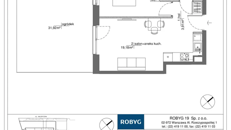 Rzut - Mieszkanie na sprzedaż 2 pokoje o powierzchni 38,68 m² - numer RM/2B/H/0/6 w Rytm Mokotowa - etap 2B