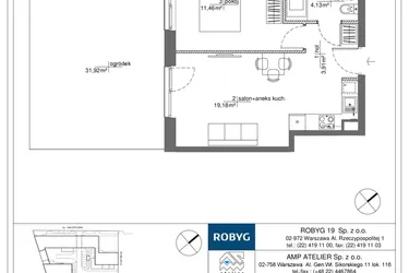 Rzut - Mieszkanie na sprzedaż 2 pokoje o powierzchni 38,68 m² - numer RM/2B/H/0/6 w Rytm Mokotowa - etap 2B