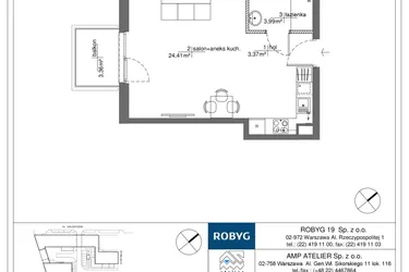 Rzut - Mieszkanie na sprzedaż 1 pokój o powierzchni 31,77 m² - numer RM/2B/H/2/5 w Rytm Mokotowa - etap 2B