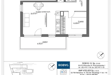 Rzut - Mieszkanie na sprzedaż 2 pokoje o powierzchni 43,25 m² - numer RM/2B/H/4/2 w Rytm Mokotowa - etap 2B