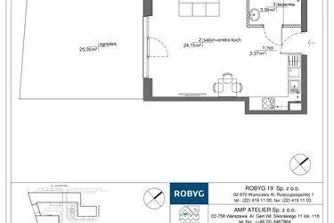 Rzut - Mieszkanie na sprzedaż 1 pokój o powierzchni 31,51 m² - numer RM/2B/I/0/5 w Rytm Mokotowa - etap 2B