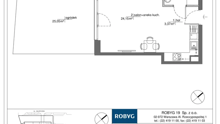Rzut - Mieszkanie na sprzedaż 1 pokój o powierzchni 31,51 m² - numer RM/2B/I/0/5 w Rytm Mokotowa - etap 2B