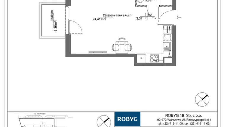 Rzut - Mieszkanie na sprzedaż 1 pokój o powierzchni 31,77 m² - numer RM/2B/I/2/5 w Rytm Mokotowa - etap 2B