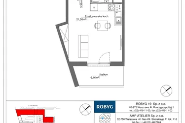 Rzut - Mieszkanie na sprzedaż 1 pokój o powierzchni 28,99 m² - numer RM/2B/K/4/2 w Rytm Mokotowa - etap 2B