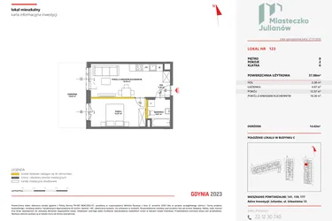 Rzut - Mieszkanie na sprzedaż 2 pokoje o powierzchni 37,89 m² - numer 123 w Miasteczko Julianów