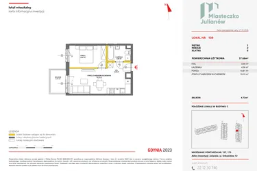 Rzut - Mieszkanie na sprzedaż 2 pokoje o powierzchni 37,53 m² - numer 139 w Miasteczko Julianów