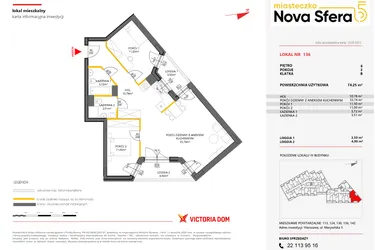 Rzut - Mieszkanie na sprzedaż 3 pokoje o powierzchni 74,25 m² - numer 136 w Miasteczko Nova Sfera 5