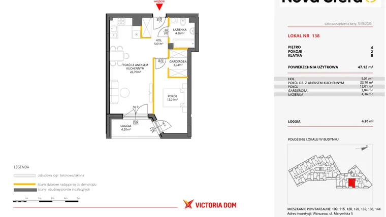Rzut - Mieszkanie na sprzedaż 2 pokoje o powierzchni 47,12 m² - numer 138 w Miasteczko Nova Sfera 5