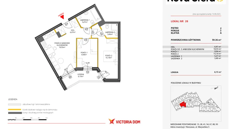 Rzut - Mieszkanie na sprzedaż 3 pokoje o powierzchni 59,36 m² - numer 28 w Miasteczko Nova Sfera 5