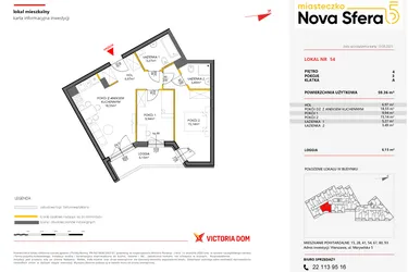 Rzut - Mieszkanie na sprzedaż 3 pokoje o powierzchni 59,36 m² - numer 54 w Miasteczko Nova Sfera 5