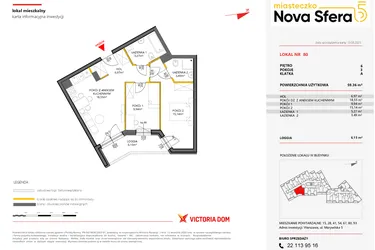Rzut - Mieszkanie na sprzedaż 3 pokoje o powierzchni 59,36 m² - numer 80 w Miasteczko Nova Sfera 5