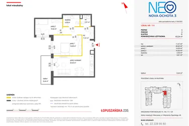 Rzut - Mieszkanie na sprzedaż 3 pokoje o powierzchni 63,24 m² - numer 104 w Neo Nova Ochota 3