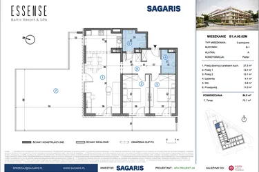 Rzut - Mieszkanie na sprzedaż 3 pokoje o powierzchni 84,8 m² - numer B1.A.00.02M w ESSENSE Baltic Resort&SPA 2