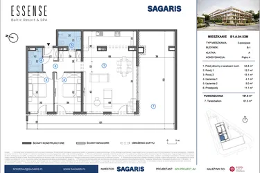 Rzut - Mieszkanie na sprzedaż 3 pokoje o powierzchni 101,8 m² - numer B1.A.04.53M w ESSENSE Baltic Resort&SPA 2