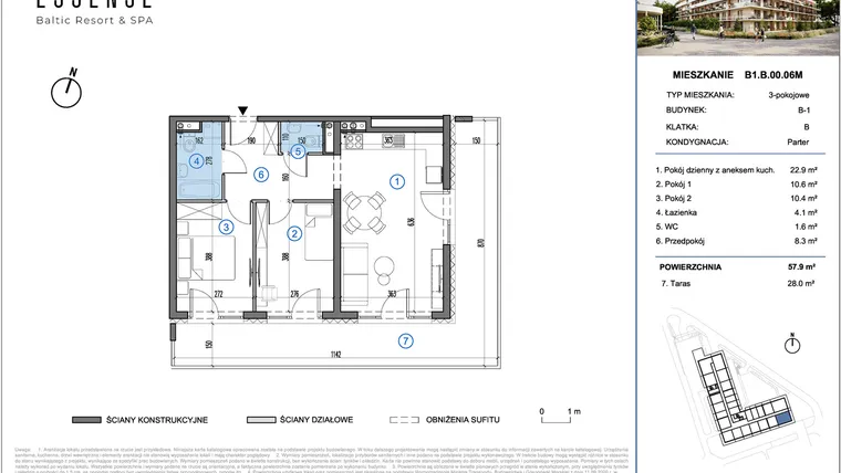 Rzut - Mieszkanie na sprzedaż 3 pokoje o powierzchni 57,9 m² - numer B1.B.00.06M w ESSENSE Baltic Resort&SPA 2