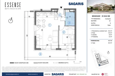 Rzut - Mieszkanie na sprzedaż 2 pokoje o powierzchni 41,7 m² - numer B1.B.00.12M w ESSENSE Baltic Resort&SPA 2