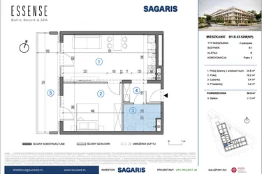 Rzut - Mieszkanie na sprzedaż 2 pokoje o powierzchni 50,6 m² - numer B1.B.03.52M(NP) w ESSENSE Baltic Resort&SPA 2