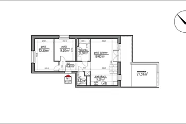 Rzut - Mieszkanie na sprzedaż 3 pokoje o powierzchni 61,57 m² - numer 4 m. 1 w Osiedle Rytm etap 3