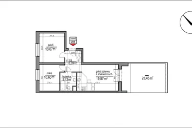 Rzut - Mieszkanie na sprzedaż 3 pokoje o powierzchni 55,65 m² - numer 4 m. 16 w Osiedle Rytm etap 3
