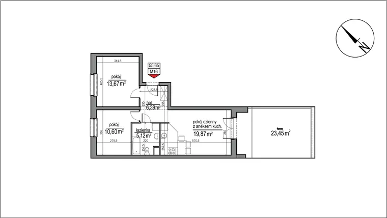 Rzut - Mieszkanie na sprzedaż 3 pokoje o powierzchni 55,65 m² - numer 4 m. 16 w Osiedle Rytm etap 3