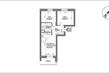 Rzut - Mieszkanie na sprzedaż 3 pokoje o powierzchni 55,55 m² - numer 4 m. 20 w Osiedle Rytm etap 3