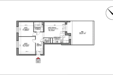 Rzut - Mieszkanie na sprzedaż 3 pokoje o powierzchni 65,55 m² - numer 4 m. 29 w Osiedle Rytm etap 3