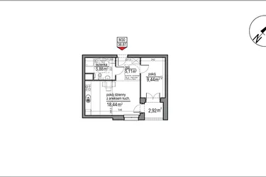Rzut - Mieszkanie na sprzedaż 2 pokoje o powierzchni 38,87 m² - numer 4 m. 30 w Osiedle Rytm etap 3