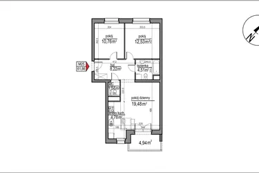 Rzut - Mieszkanie na sprzedaż 3 pokoje o powierzchni 61,86 m² - numer 4 m. 25 w Osiedle Rytm etap 3