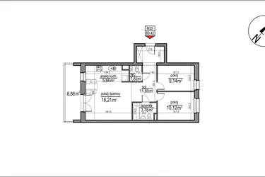 Rzut - Mieszkanie na sprzedaż 3 pokoje o powierzchni 60,42 m² - numer 4 m. 35 w Osiedle Rytm etap 3