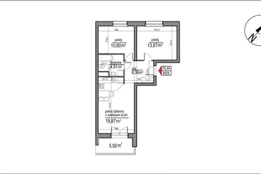 Rzut - Mieszkanie na sprzedaż 3 pokoje o powierzchni 55,44 m² - numer 4 m. 28 w Osiedle Rytm etap 3