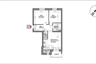 Rzut - Mieszkanie na sprzedaż 3 pokoje o powierzchni 65,55 m² - numer 4 m. 33 w Osiedle Rytm etap 3