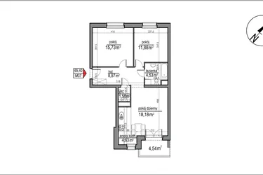 Rzut - Mieszkanie na sprzedaż 3 pokoje o powierzchni 65,4 m² - numer 4 m. 37 w Osiedle Rytm etap 3