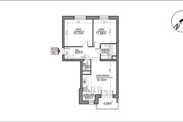 Rzut - Mieszkanie na sprzedaż 3 pokoje o powierzchni 65,4 m² - numer 4 m. 41 w Osiedle Rytm etap 3