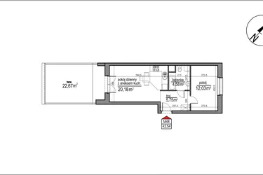 Rzut - Mieszkanie na sprzedaż 2 pokoje o powierzchni 42,54 m² - numer 4 m. 48 w Osiedle Rytm etap 3