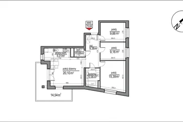 Rzut - Mieszkanie na sprzedaż 4 pokoje o powierzchni 75,64 m² - numer 4 m. 49 w Osiedle Rytm etap 3