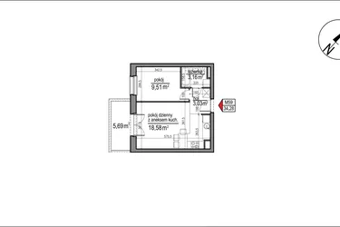 Rzut - Mieszkanie na sprzedaż 2 pokoje o powierzchni 34,28 m² - numer 4 m. 59 w Osiedle Rytm etap 3