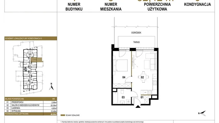 Rzut - Mieszkanie na sprzedaż 2 pokoje o powierzchni 40,64 m² - numer 1.M5 w Osiedle Saturna