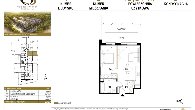 Rzut - Mieszkanie na sprzedaż 2 pokoje o powierzchni 40,64 m² - numer 1.M5 w Osiedle Saturna