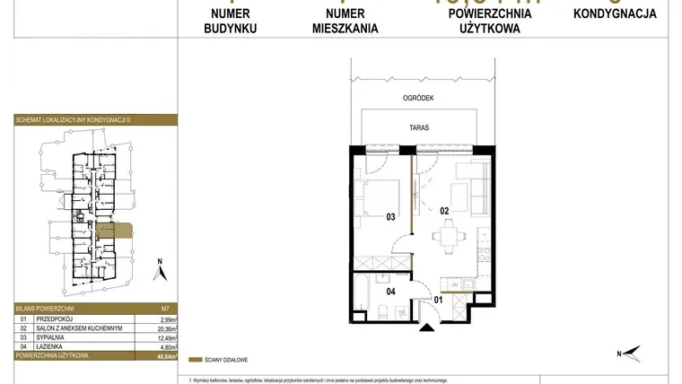 Rzut - Mieszkanie na sprzedaż 2 pokoje o powierzchni 40,64 m² - numer 1.M7 w Osiedle Saturna