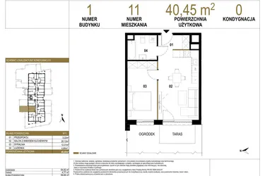 Rzut - Mieszkanie na sprzedaż 2 pokoje o powierzchni 40,45 m² - numer 1.M11 w Osiedle Saturna
