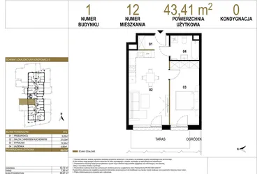 Rzut - Mieszkanie na sprzedaż 2 pokoje o powierzchni 43,41 m² - numer 1.M12 w Osiedle Saturna